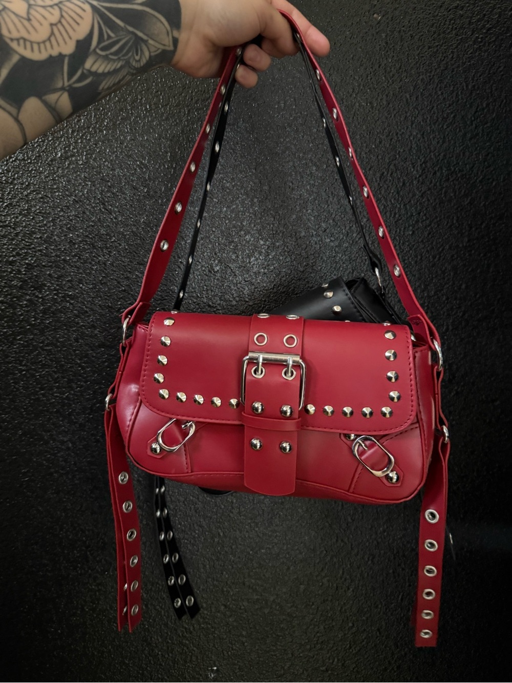 Red Studded Shoulder Bags